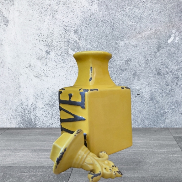 Vintage-yellow rustic pottery Canister  vase “LIVE” - Picture 3 of 6